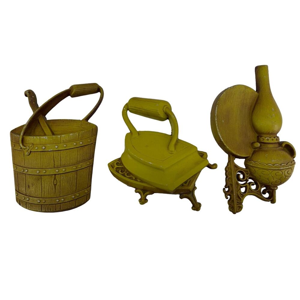 Vintage 1966 Sexton Cast Iron Green Country Farmhouse Wall Decor Set Of 3 USA